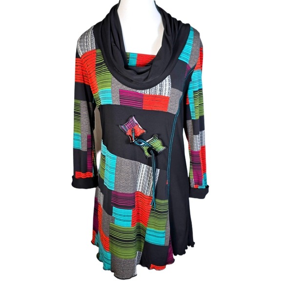 Joseph Ribkoff Sweaters - Joseph Ribkoff Tunic Dress 10 Patchwork Colorblock Cowl‎ Neck Abstract Geometric